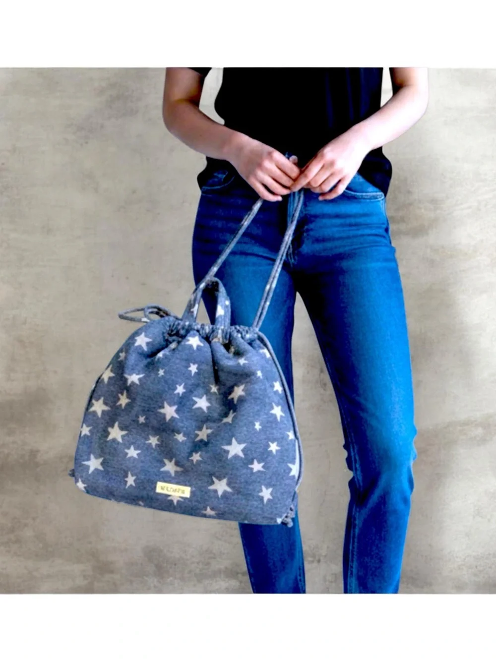 Wildfox Blue Star-Print Denim Drawstring Backpack